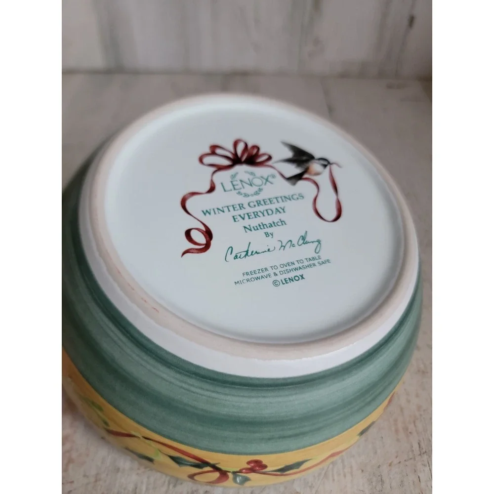 Lenox winter greetings everyday nuthatch bird bowl kitchen Xmas home